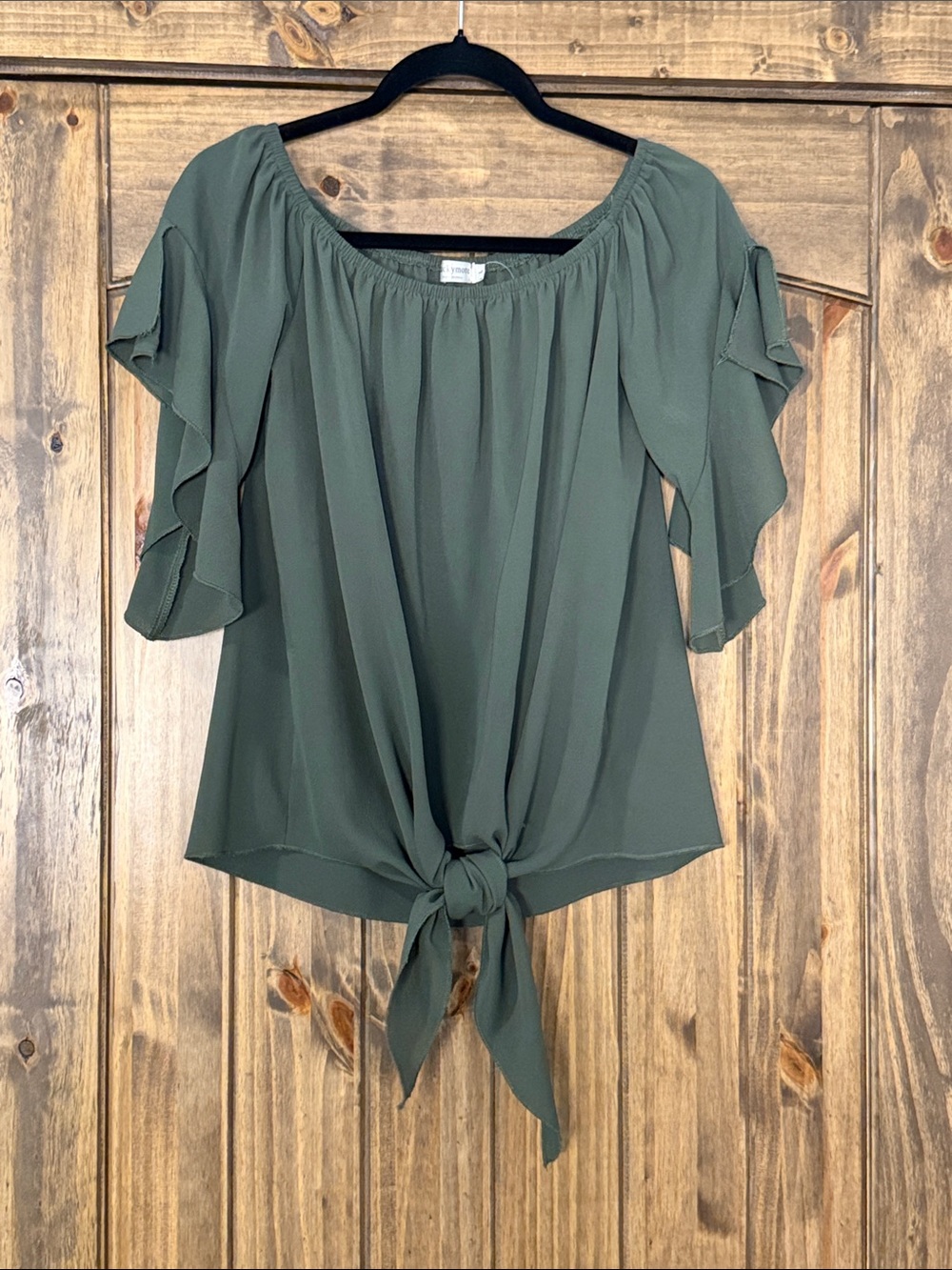 Lucky Brand Olive Tie-Front Ruffle Sleeve Top